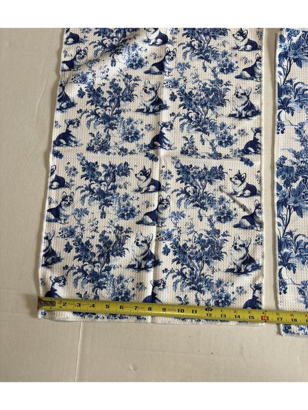 Blue floral corgi towels- set of 2- 16x24 inches - Picture 3 of 3